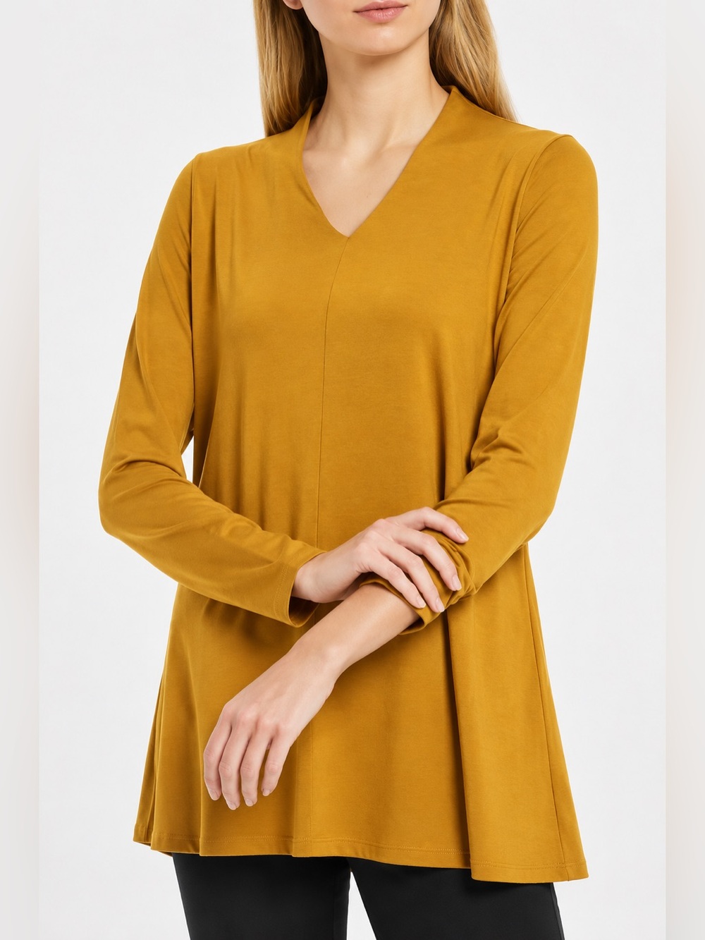 Eileen Fisher Fine Jersey V-Neck Long Sleeve Tunic Top Golden Rod Women Size 2X